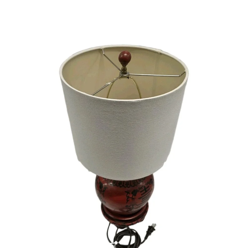 Beautiful‎ Chinese Red Lacquer Jar Table Lamp w Shade and Finial 21